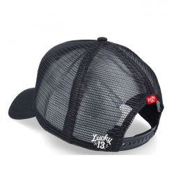 LUCKY 13 PIRATE SKULL TRUCKER HAT BLACK