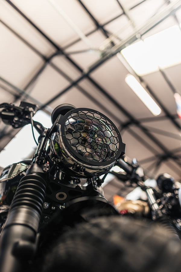 POULSON Scrambler headlight grill - With optional yellow lens