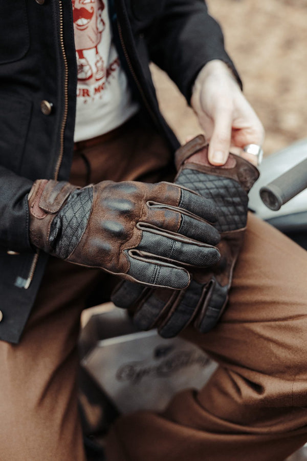Age of Glory - Shifter Gloves Brown leather and Denim