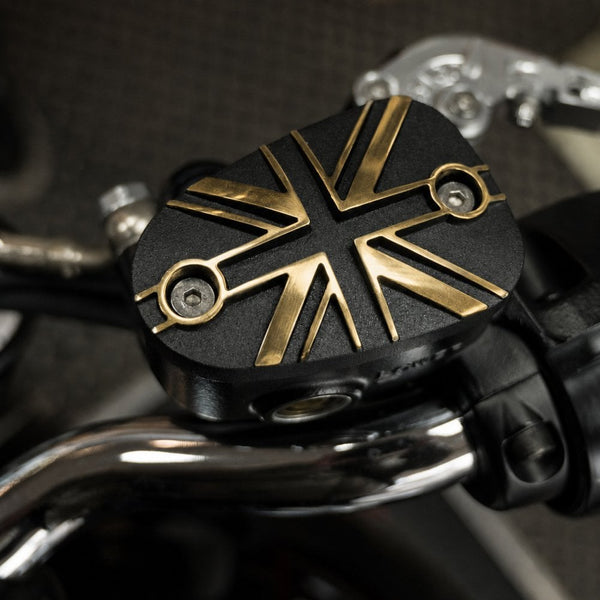 Motone BRASS Disc Brake Oil Reservoir Master Cylinder Cap - Union Jack