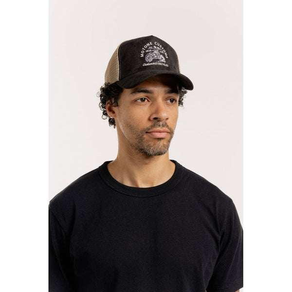 Motone GARAGEGOALS Trucker Cap - Black Suede - Garage Bobber Graphic