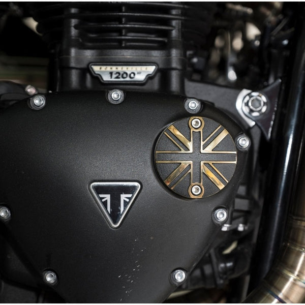 Motone 2 Tone Black & Brass ACG Engine Badge Union Jack Flag