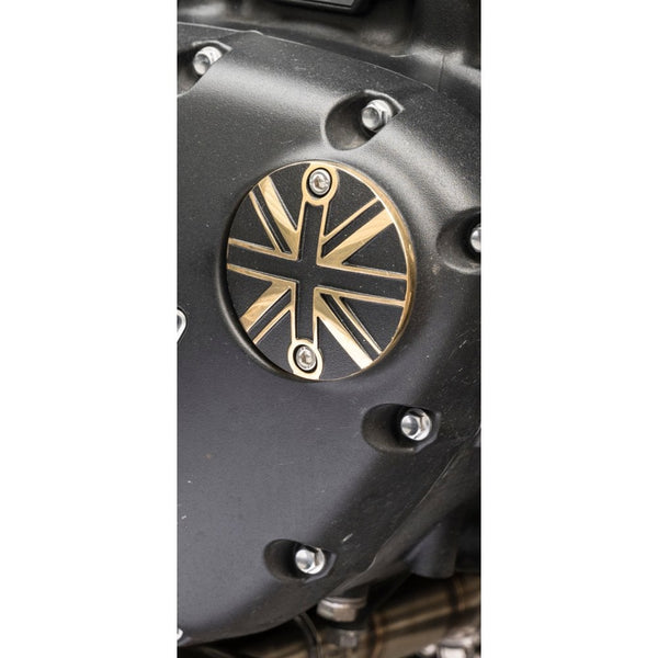 Motone 2 Tone Black & Brass ACG Engine Badge Union Jack Flag
