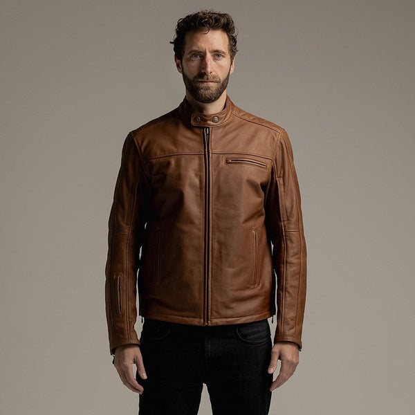 Motone Revolver Leather Jacket (Tobacco) - Extra Large Size: Extra Lar