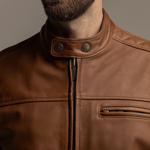 Motone Revolver Leather Jacket (Tobacco) - Extra Large Size: Extra Lar