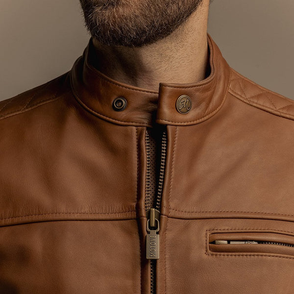 Motone Revolver Leather Jacket (Tobacco) - Extra Large Size: Extra Lar