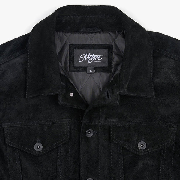 Motone ROUGHNECK Reverse Suede Trucker Jacket (Black) - Extra Large Si