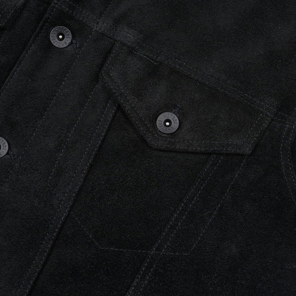 Motone ROUGHNECK Reverse Suede Trucker Jacket (Black) - Extra Large Si