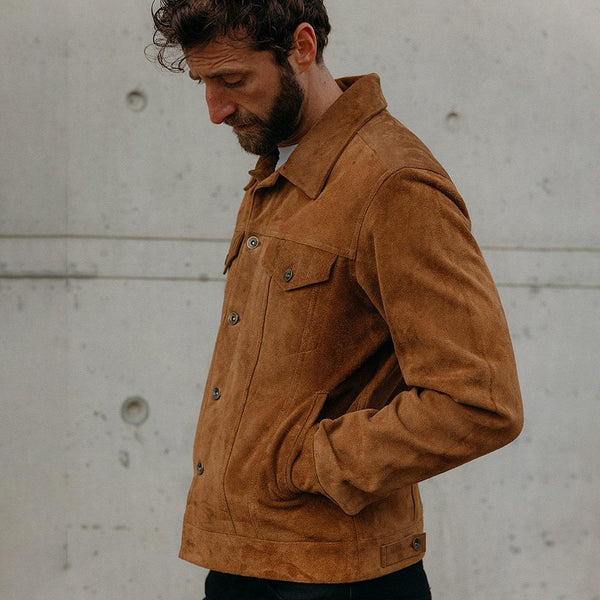 Motone ROUGHNECK Reverse Suede Trucker Jacket (Otter Brown) - Extra La