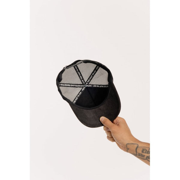 Motone SNAKE Trucker Cap - Black Suede Gold Snake