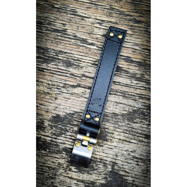 Motone Beltane - Bobber Battery Strap Black Leather & Brass