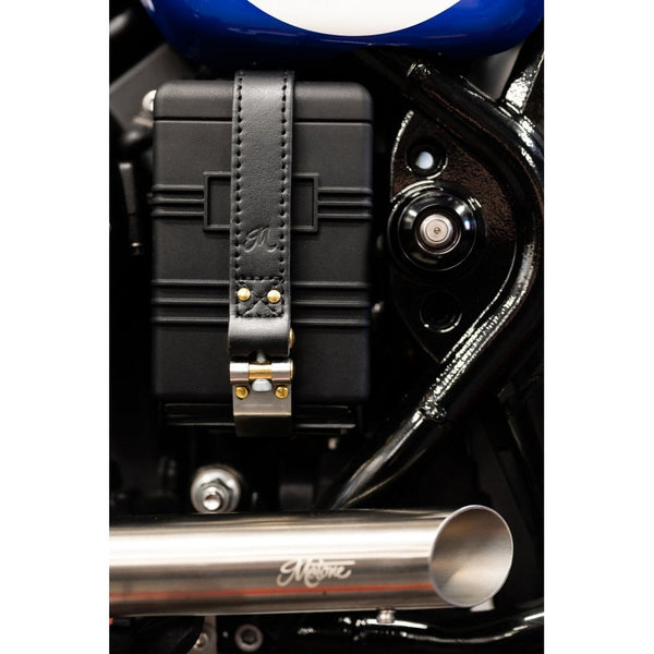 Motone Beltane - Bobber Battery Strap Black Leather & Brass