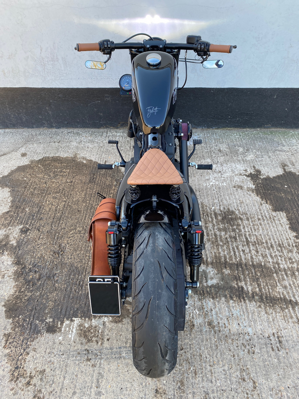 Poulson Custom Sprung Solo bobber Seat & Grips - Real leather and hand stitched