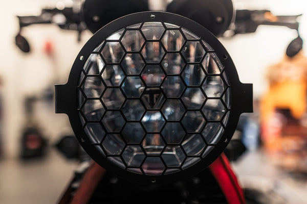 POULSON Scrambler headlight grill - With optional yellow lens