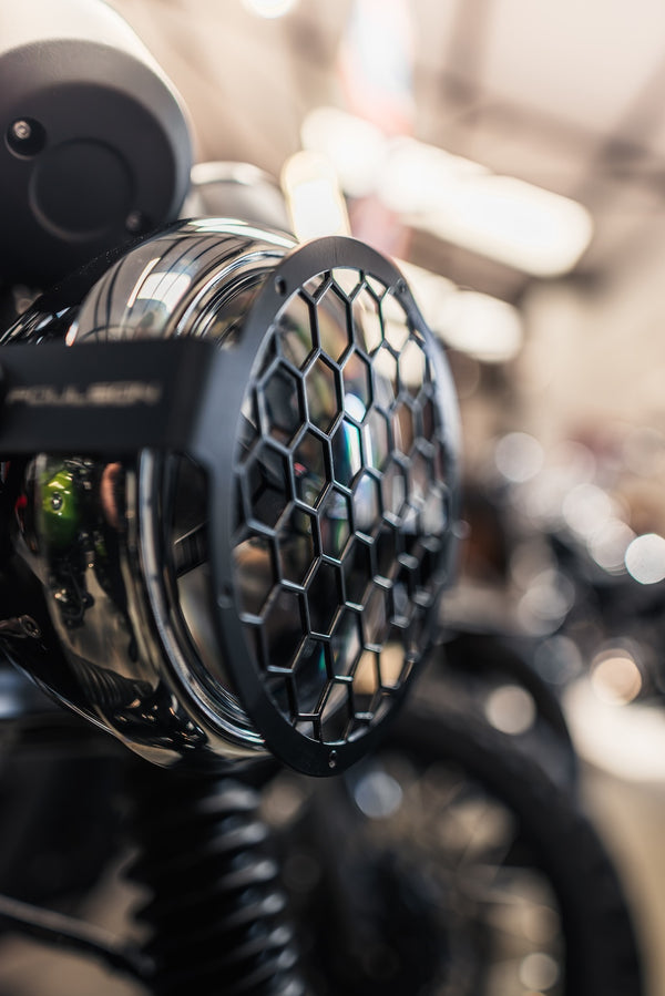 POULSON Scrambler headlight grill - With optional yellow lens