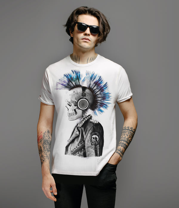 DEAD BRAVE - Punked Skull T-Shirt, White