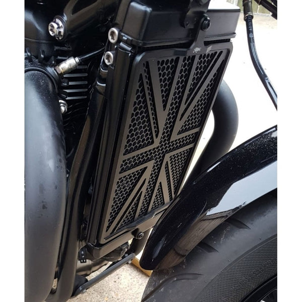 Motone Billet Radiator Guard - Union Jack Black - Wide