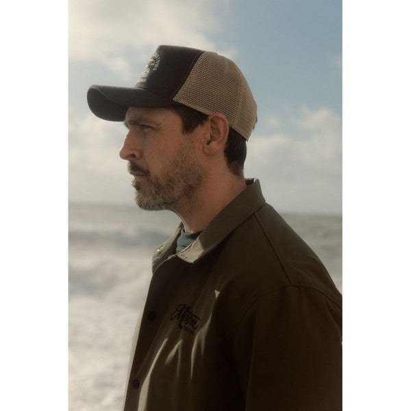 Motone GARAGEGOALS Trucker Cap - Black Suede - Garage Bobber Graphic