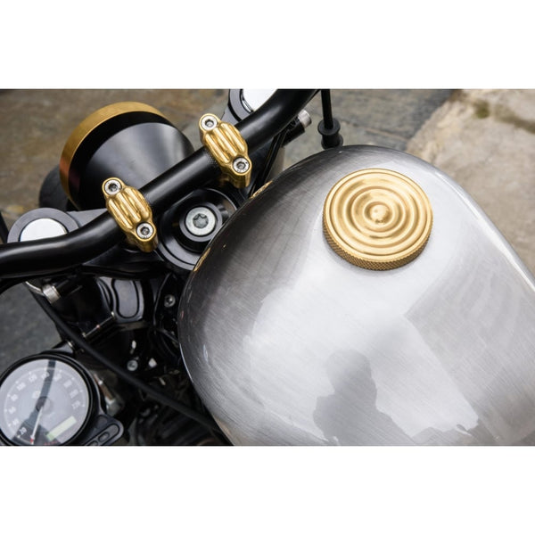 Motone Custom Fuel Gas Cap - Brass Rippled Top - Aluminium Thread - Ri