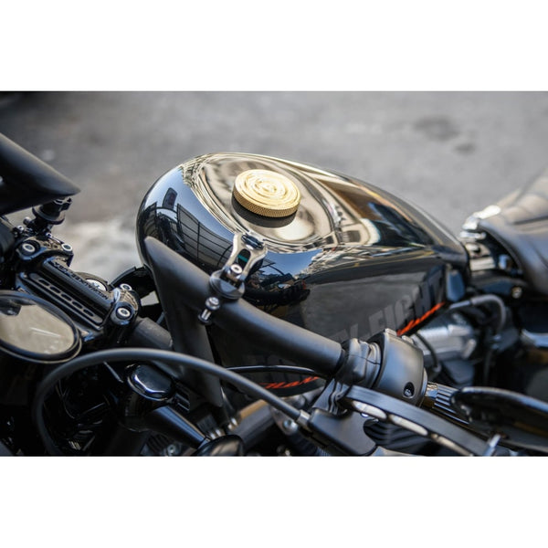 Motone Custom Fuel Gas Cap - Brass Rippled Top - Aluminium Thread - Ri