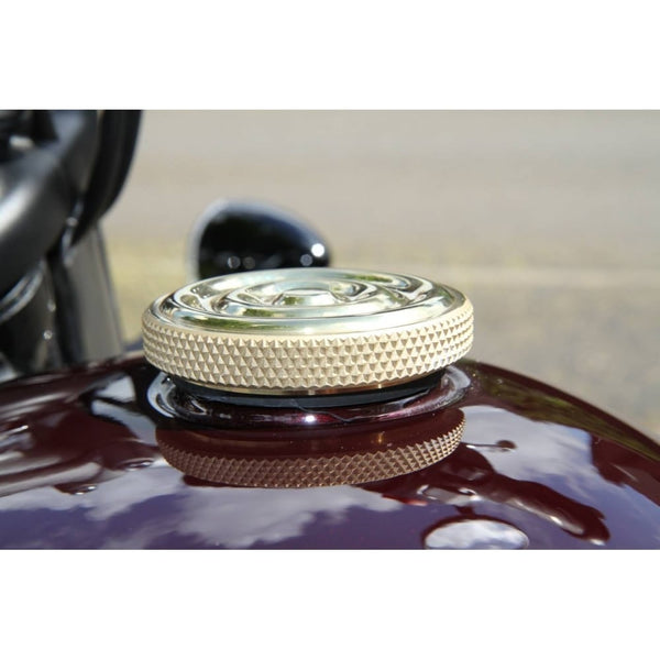 Motone Custom Fuel Gas Cap - Brass Rippled Top - Aluminium Thread - Ri