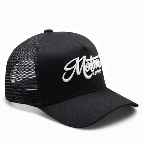 Motone Trucker Cap - White on Black Motone Stealth Logo