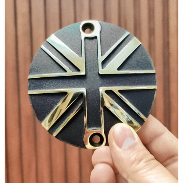 Motone 2 Tone Black &amp; Brass ACG Engine Badge Union Jack Flag