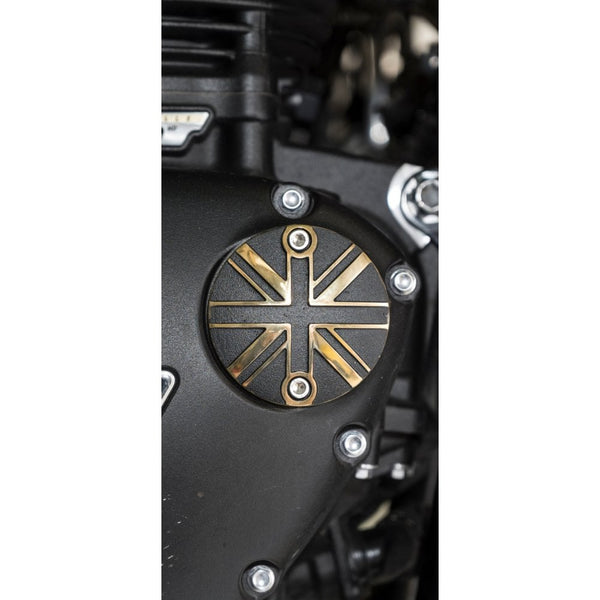 Motone 2 Tone Black &amp; Brass ACG Engine Badge Union Jack Flag