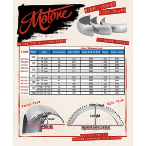 Motone Rear Fender/Mudguard Rolled Steel 170mm 16" Wheel