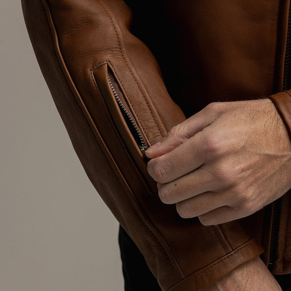 Motone Revolver Leather Jacket (Tobacco) - Extra Large Size: Extra Lar