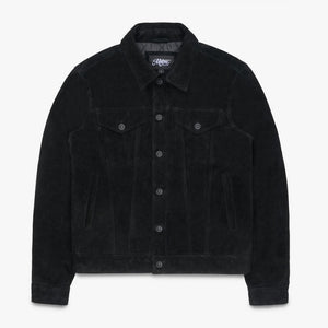 Motone ROUGHNECK Reverse Suede Trucker Jacket (Black) - Extra Large Si