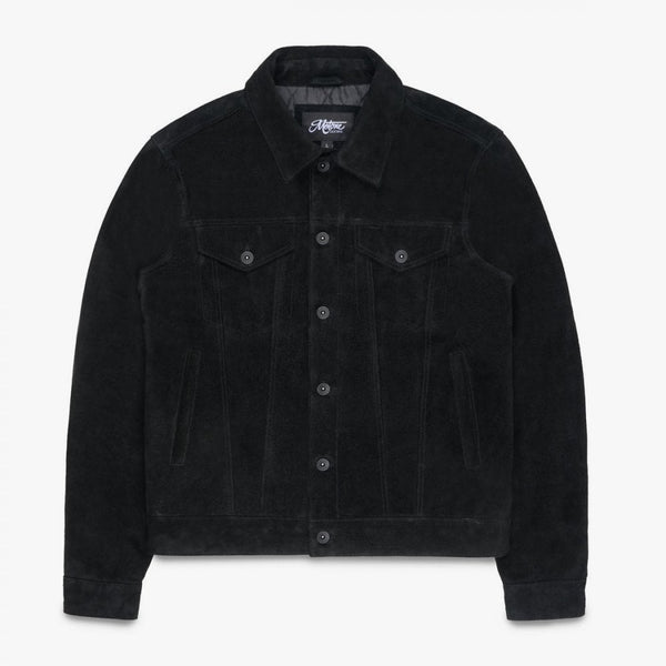 Motone ROUGHNECK Reverse Suede Trucker Jacket (Black) - Extra Large Si