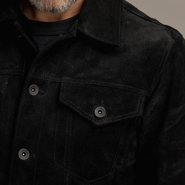 Motone ROUGHNECK Reverse Suede Trucker Jacket (Black) - Extra Large Si