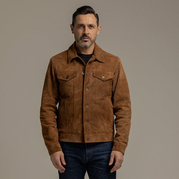 Motone ROUGHNECK Reverse Suede Trucker Jacket (Otter Brown) - Extra La