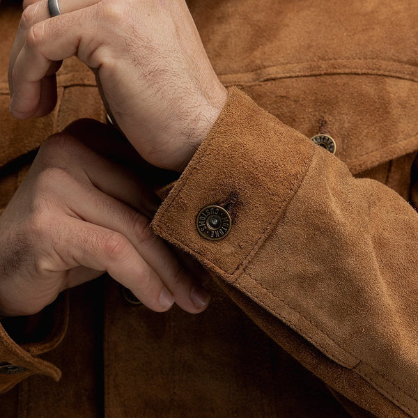 Motone ROUGHNECK Reverse Suede Trucker Jacket (Otter Brown) - Extra La