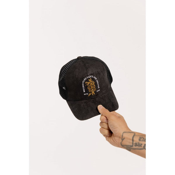 Motone SNAKE Trucker Cap - Black Suede Gold Snake