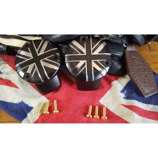 Motone TPS Carb/Throttle Body Cover - Pair - Union Jack - Black/Contra