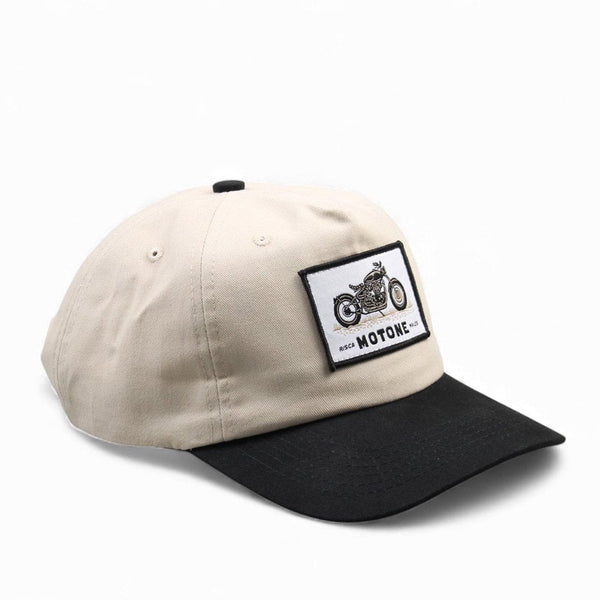Motone YARDMASTER 5-Panel Cap - Ecru/Black - Bobber Patch